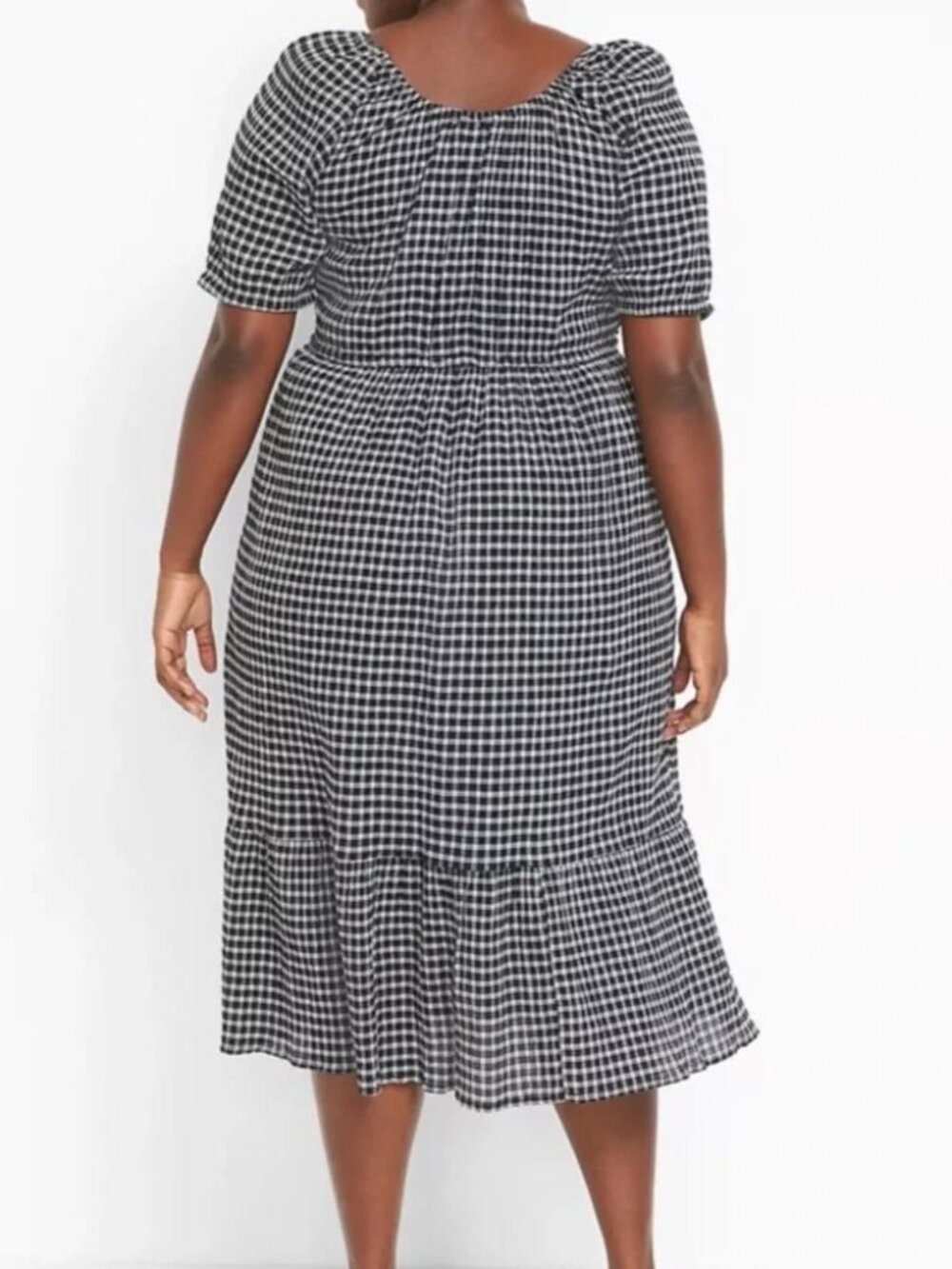 Lane Bryant Perfect Sleeve Tiered Midi Dress Black White Gingham Size 22 - Picture 3 of 10